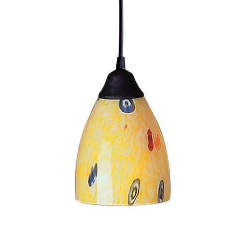Classico 1 Light LED Pendant In Dark Rust And Yellow Blaze Glass