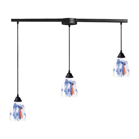 Classico 3 Light Pendant In Dark Rust And Mountain Glass