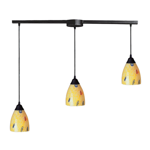 Classico 3 Light Pendant In Dark Rust And Yellow Blaze Glass