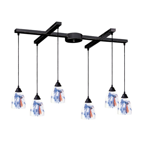Classico 6 Light Pendant In Dark Rust And Mountain Glass