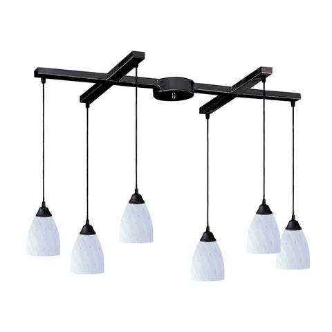 Classico 6 Light Pendant In Dark Rust And Simply White Glass