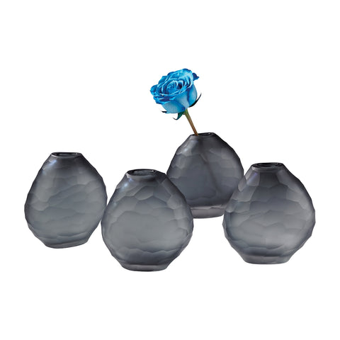 Cut Pebble Vases In Grey - Set of 4
