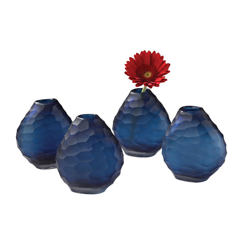 Cut Pebble Vases In Blue - Set of 4