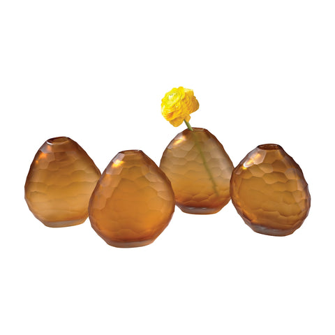 Cut Pebble Vases In Amber - Set of 4