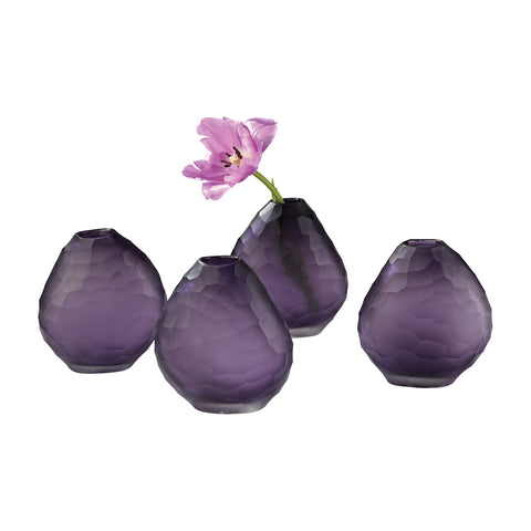 Cut Pebble Vases In Purple - Set of 4