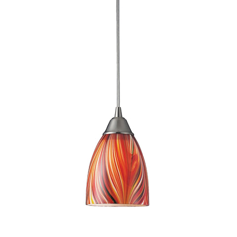 Arco Baleno 1 Light Pendant In Satin Nickel And Multi Glass
