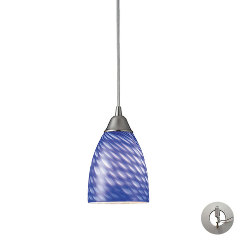 Arco Baleno 1 Light Pendant In Satin Nickel And Sapphire Glass With Adapter Kit
