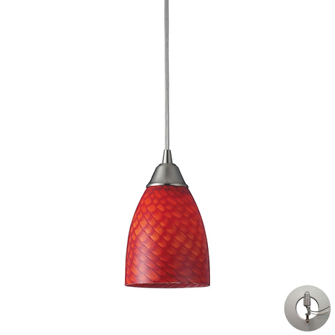 Arco Baleno 1 Light Pendant In Satin Nickel And Scarlet Red Glass With Adapter Kit