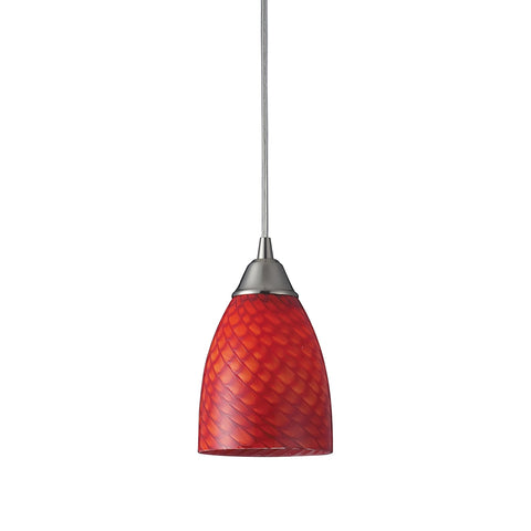 Arco Baleno 1 Light Pendant In Satin Nickel And Scarlet Red Glass