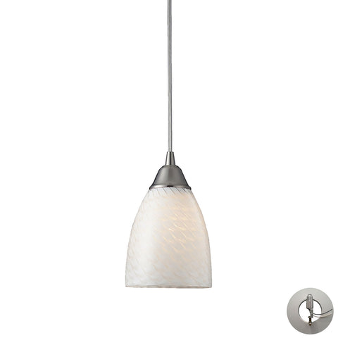 Arco Baleno 1 Light Pendant In Satin Nickel And White Swirl Glass With Adapter Kit