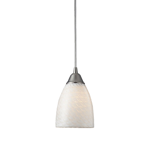 Arco Baleno 1 Light Pendant In Satin Nickel And White Swirl Glass