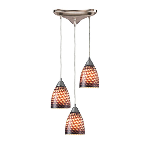 Arco Baleno 3 Light Pendant In Satin Nickel And Coco Glass