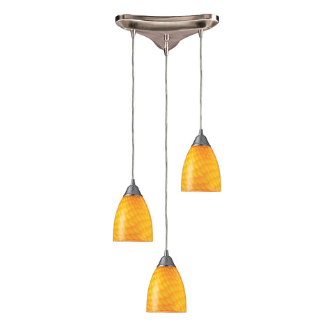Arco Baleno 3 Light Pendant In Satin Nickel And Canary Glass