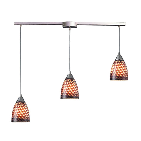 Arco Baleno 3 Light Pendant In Satin Nickel And Coco Glass