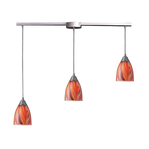 Arco Baleno 3 Light Pendant In Satin Nickel And Multi Glass