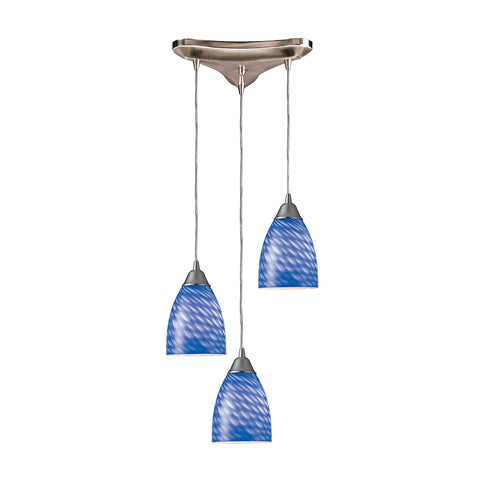 Arco Baleno 3 Light Pendant In Satin Nickel And Sapphire Glass