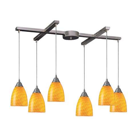 Arco Baleno 6 Light Pendant In Satin Nickel And Canary Glass