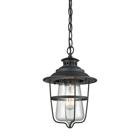 San Mateo 1 Light Outdoor Pendant In Textured Matte Black With Clear Seedy Glass