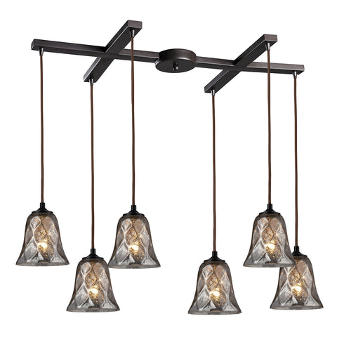 Darien 6 Light Pendant In Oiled Bronze And Mercury Glass