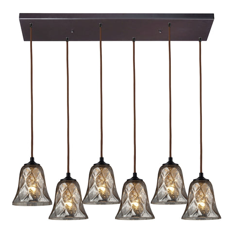 Darien 6 Light Pendant In Oiled Bronze And Mercury Glass