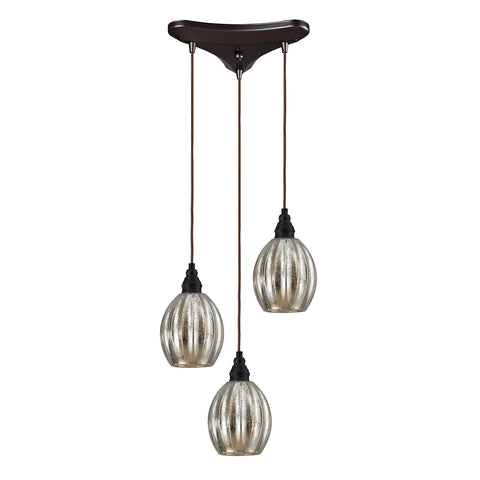 Danica 3 Light Pendant In Oiled Bronze And Mercury Glass