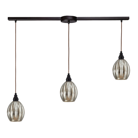 Danica 3 Light Pendant In Oiled Bronze And Mercury Glass