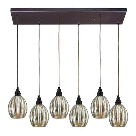 Danica 6 Light Pendant In Oiled Bronze And Mercury Glass