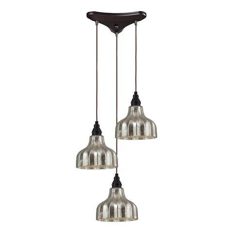 Danica 3 Light Pendant In Oiled Bronze And Mercury Glass