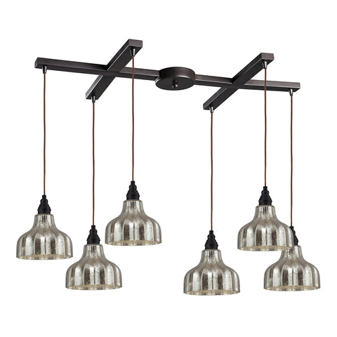 Danica 6 Light Pendant In Oiled Bronze And Mercury Glass