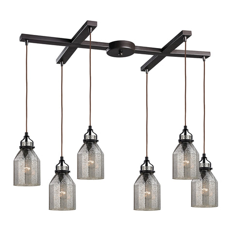 Danica 6 Light Pendant In Oil Rubbed Bronze And Mercury Glass