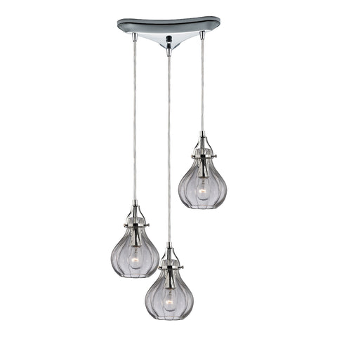 Danica 3 Light Pendant In Polished Chrome And Clear Glass