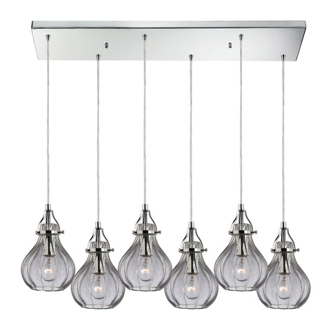 Danica 6 Light Pendant In Polished Chrome And Clear Glass