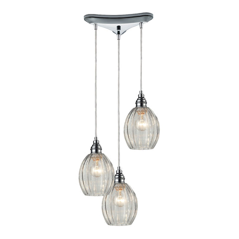 Danica 3 Light Pendant In Polished Chrome And Clear Glass