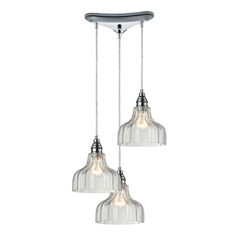 Danica 3 Light Pendant In Polished Chrome And Clear Glass