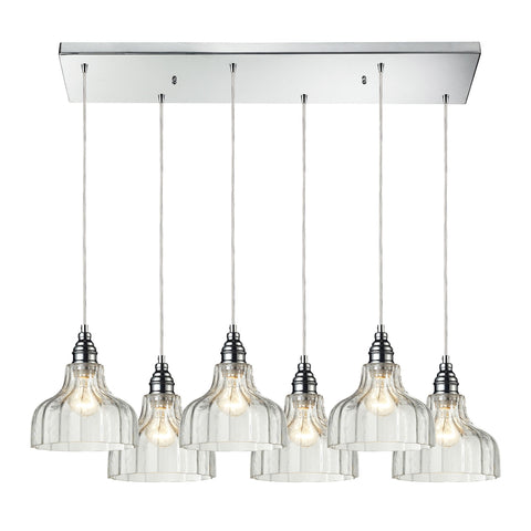 Danica 6 Light Pendant In Polished Chrome And Clear Glass
