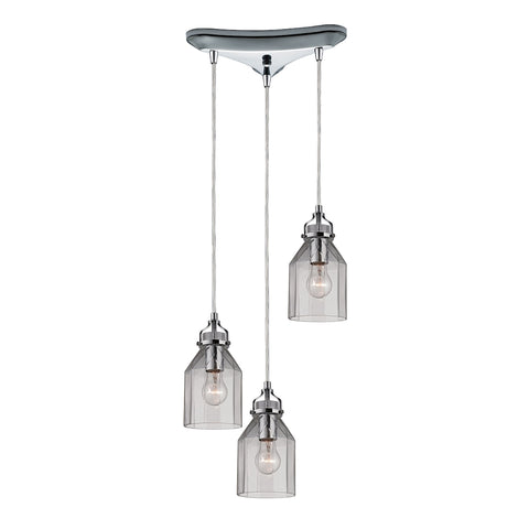 Danica 3 Light Pendant In Polished Chrome And Clear Glass