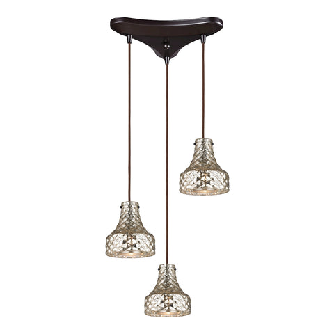 Danica 3 Light Pendant In Oil Rubbed Bronze And Mercury Glass