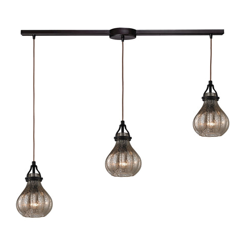 Danica 3 Light Pendant In Oil Rubbed Bronze And Mercury Glass