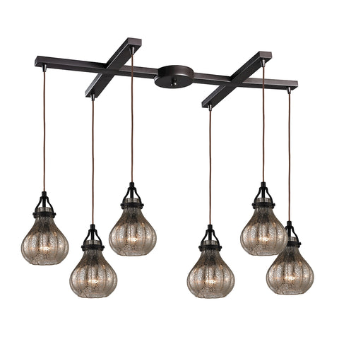 Danica 6 Light Pendant In Oil Rubbed Bronze And Mercury Glass