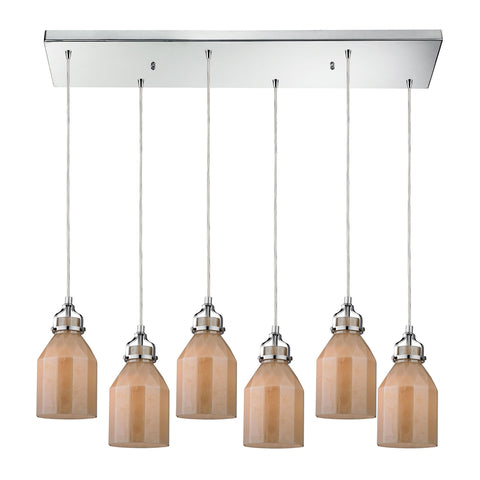 Danica 6 Light Pendant In Polished Chrome And Cream Champagne Glass
