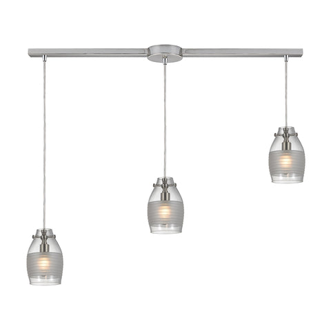 Carved Glass 3 Light Pendant In Brushed Nickel
