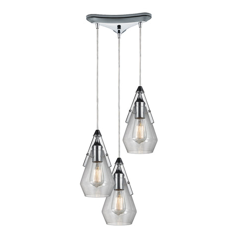 Duncan 3 Light Pendant In Polished Chrome And Clear Glass