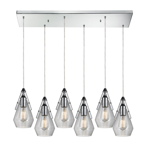 Duncan 6 Light Pendant In Polished Chrome And Clear Glass