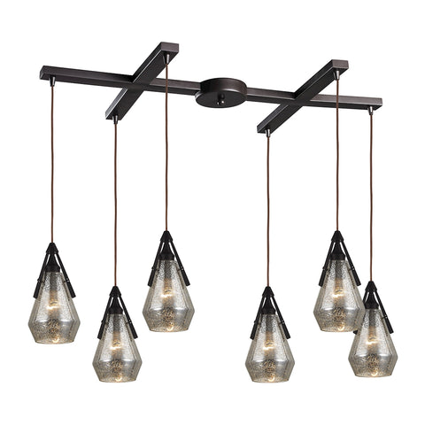 Duncan 6 Light Pendant In Oil Rubbed Bronze And Antique Mercury Glass