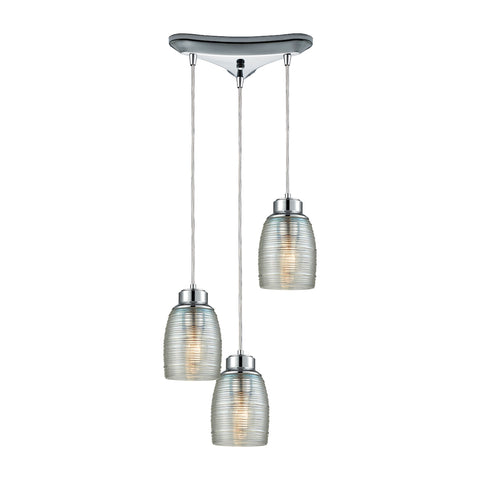Muncie 3 Light Triangle Pan Pendant In Polished Chrome With Clear Spun Glass