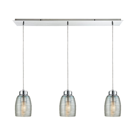 Muncie 3 Light Linear Pan Pendant In Polished Chrome With Clear Spun Glass