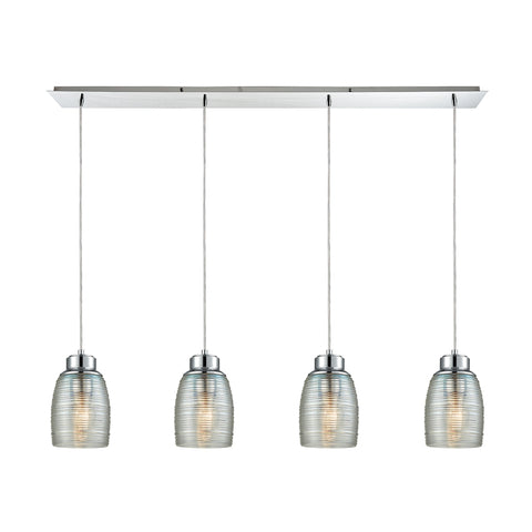 Muncie 4 Light Linear Pan Pendant In Polished Chrome With Clear Spun Glass