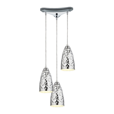 Hammersmith 3 Light Pendant In Hammered Polished Chrome