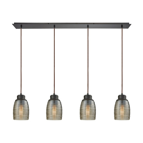 Muncie 4 Light Linear Pan Pendant In Oil Rubbed Bronze With Champagne Plated Spun Glass