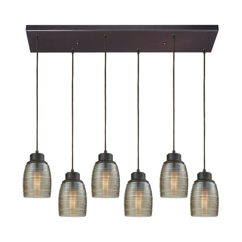Muncie 6 Light Rectangle Pendant In Oil Rubbed Bronze With Champagne Plated Spun Glass